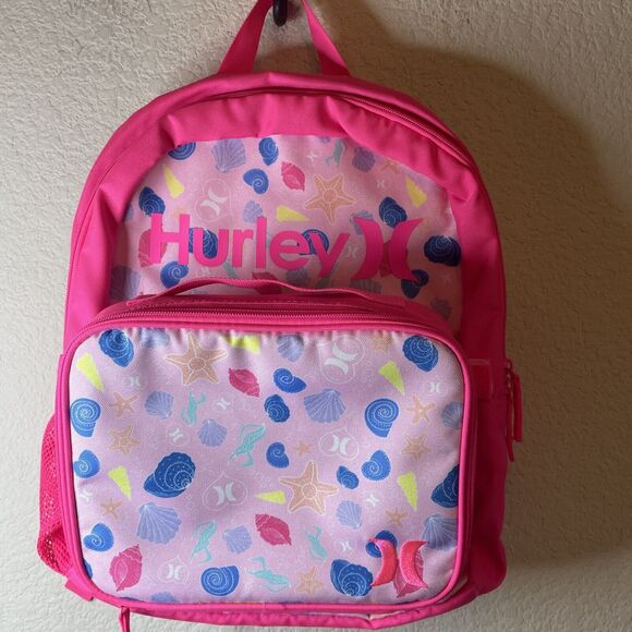 Hurley Girls Backpack And Lunch bag Set  Pink Seashells NWT Retail $40 - Picture 1 of 6